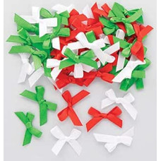 Baker Ross AX298 Self-Adhesive Satin Christmas Bows - 72 Pieces, Bulk Pack Creative Artist and Craft Supplies for Children for Seasonal Crafts and Decorating for Winter Time, Self-Adhesive