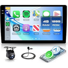 Rimoody 4G + 128G Android Car Radio 2 DIN 10 Inch Touchscreen 2 DIN Car Radio with Wireless Carplay Android Car Navigation GPS Mirror Link Bluetooth FM/RDS/EQ Steering Wheel Control Reversing Camera