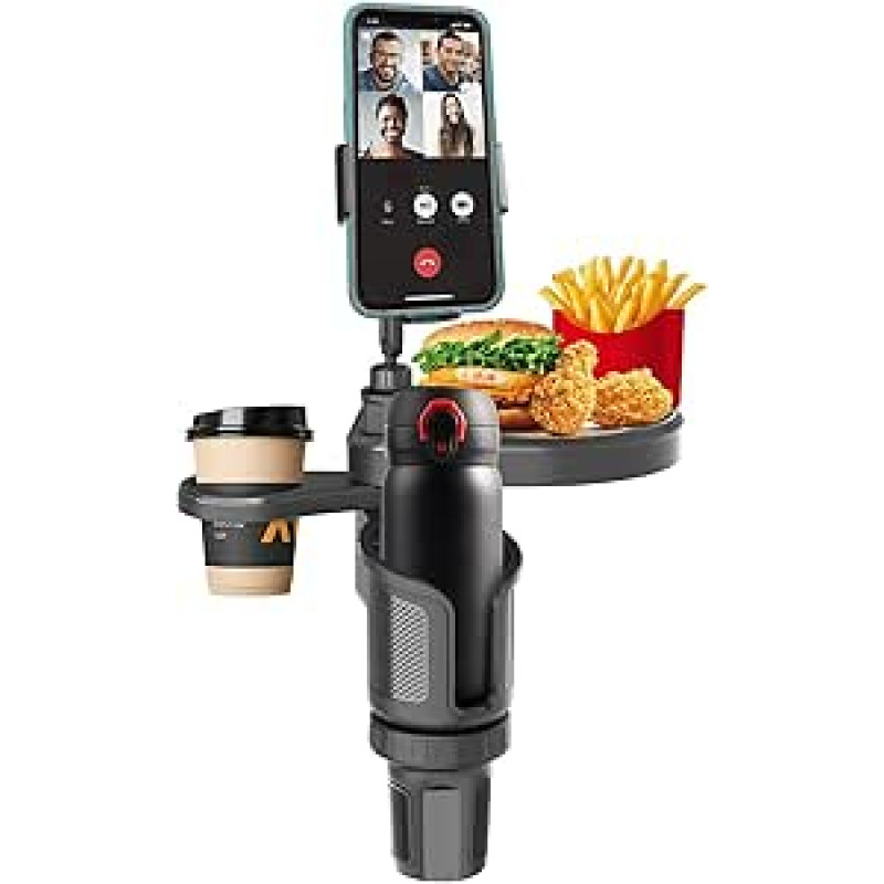 2025 Upgrade Car Cup Holder Tray Tray, išplečiamas automobilio maisto stalo padėklas, daugiafunkcinis nuimamas automobilio padėklas su telefono laikikliu, reguliuojamas puodelio laikiklis, skirtas automobilio kelionių reikmenims