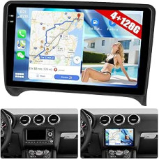 CAMECHO 4G + 128G Android 15 automobilinis radijas Audi TT MK2 8J su Navi Carplay Android belaidis automobilinis radijas, dvigubas DIN radijas su 9 colių ekranu, Mirror Link RDS/FM Bluetooth 5.0 DSP + AHD atbulinės eigos kamera