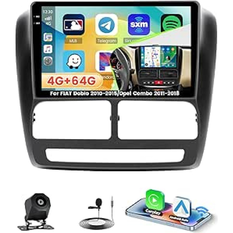 4+64G Android 15 automobilinis radijas Fiat Doblo 2010-2015/Opel Combo 2011-2018 Carplay Android Car Roinvou, 9 colių automobilinis radijas Incell Touchscreen su GPS Bluetooth EQ WiFi RDS FM SWC MIC atbulinės eigos kamera