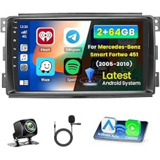 2 + 64G Android CarPlay Radio for Mercedes-Benz Smart Fortwo 2005-2010, 9 Inch Touch Screen with Wireless CarPlay and Android Car, Support GPS Navigation Link Mirror BT RDS WiFi