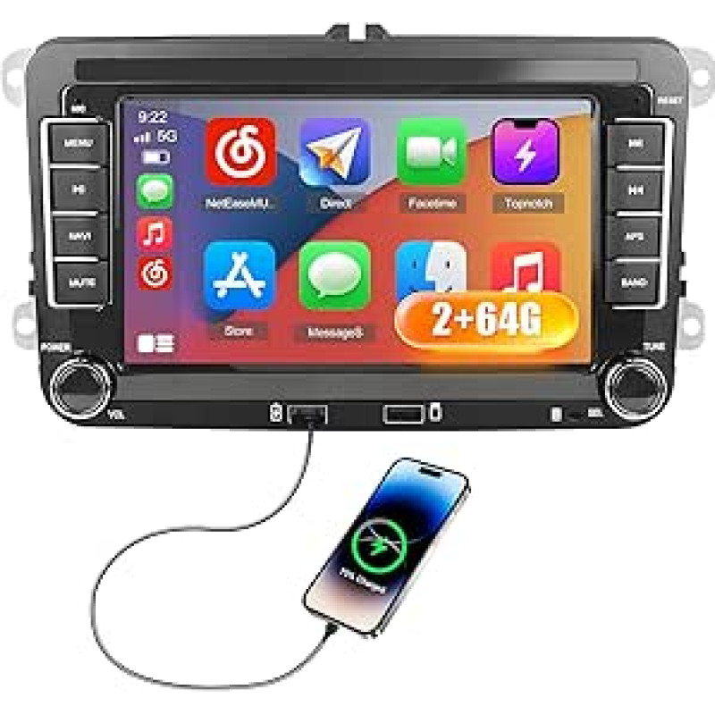 Hikity Qualcomm Snapdragon 8 Core 4+64G Android 15 automobilinis radijas VW Golf 5 6 Passat Polo Tiguan Touran Caddy Skoda Belaidis CarPlay Android automobilis IPS ekranas 7 colių BT5.1 GPS WiFi FM RDS SWC DSP
