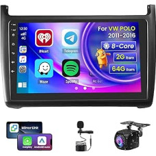 Hikity 8Core 2+64G Car Radio for VW Polo 2011 2012 2013 2014 2015 2016 Wireless Carplay Android Car, Android 15 Touch Display with FM RDS 32EQ 59UI 9 Inch Screen GPS WiFi Bluetooth Reversing Camera