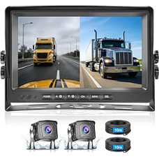 SIXTOP Dvigubos atbulinės eigos kameros rinkinys su 9 colių monitoriumi, IP69 vandeniui atsparus spalvotas naktinio matymo automobilio galinio vaizdo monitorius, atbulinės eigos kamera su 10 m kabeliu, skirta namams, sunkvežimiams, autobusams, mikroautobu