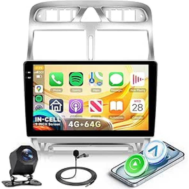 4G + 64G Rimoody Android automobilinis radijas Peugeot 307/307CC/307SW 2002-2013 9 colių automobilinis radijas su jutikliniu ekranu Wireless Carplay Android automobilinė navigacija GPS Mirror Link Bluetooth WiFi/FM/RDS/EQ/SWC