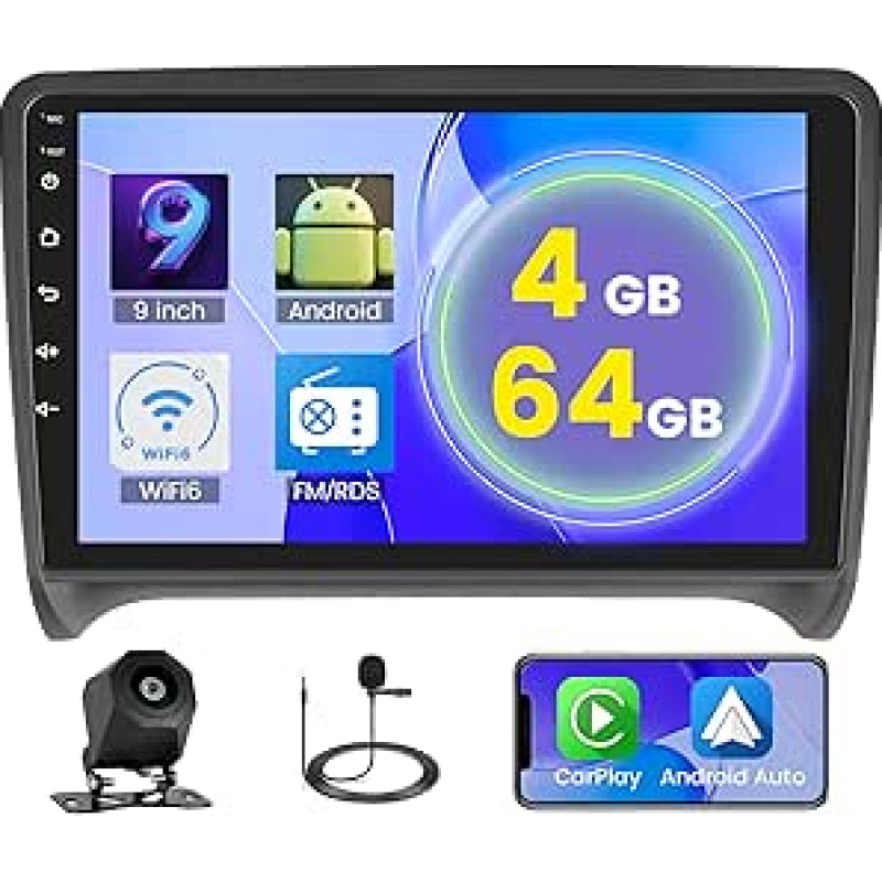 5G WiFi 4 + 64G Android automobilinis radijas Audi TT 8J MK2 2008-2014 Belaidis Carplay Android automobilis, 9 colių IPS ekrano automobilinis radijas su navigacija Bluetooth DSP FM/RDS SWC atbulinės eigos kamera