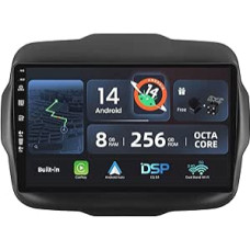 [8G+256G, 8-Core] - Android 14 IPS Car Radio for Jeep Renegade (2015-2018) - Wireless CarPlay/Android Car/DSP - LED Camera & Mic - 9 Inch 2 DIN - DAB Steering Wheel Control Fast Boot 360
