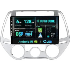 SXAUTO - 6G + 128G - Android 15 IPS automobilinis radijas Hyundai I20 (2012-2014) - Integruotas Carplay/Android Car/DSP - LED kamera + MIC - DAB vairo valdymas Fast Boot 360-CAM WiFi - 2 DIN 9 colių