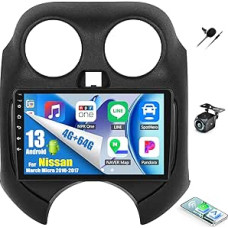 OiLiehu 4+64G Android 13 Automobilinis radijas Nissan March Micra 2010-2017 Dvigubas DIN radijo imtuvas Carplay Android automobilinis radijas su 9 colių ekranu su Bluetooth FM RDS GPS WiFi SWC EQ + atbulinės eigos kamera