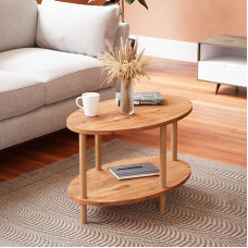 [en.casa] Højreby Coffee Table with 1 Shelf Oval Living Room 70 x 44 x 43 cm Beech Wood Effect Legs
