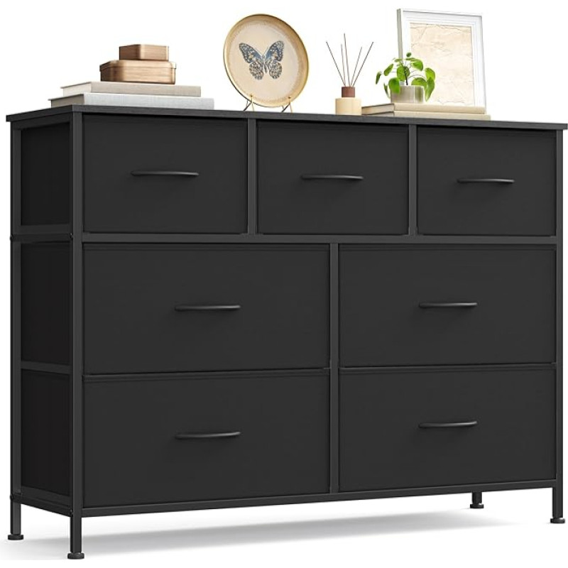 SONGMICS komoda spintelė 7 audinių stalčiai sandėliavimo spintelė Plieno MDF neaustinis audinys Miegamojo prieškambaris Gyvenamasis kambarys Rašalas juodas Ebony Black LGS323BH03