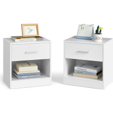 VASAGLE naktinis staliukas, 2 dalių rinkinys, staliukas su stalčiumi, rankena, atviru skyriumi, kavos staliukas, skirtas miegamajam, svetainei, klasikinės baltos spalvos, LET819T14