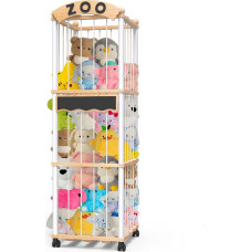 Cuddly Toy Storage Wooden Plush Toy Storage, Space-saving, Large Capacity Toy Storage with 360° Brake, Equipped Wheels, 132 x 42 x 42 cm for Playroom, Bedroom, Children's Room
