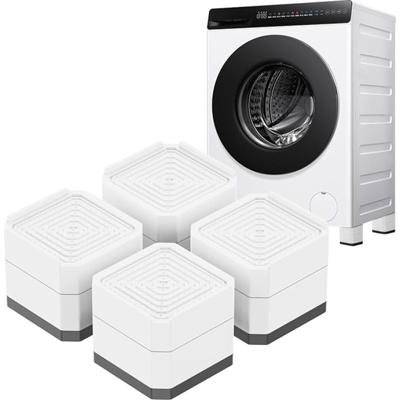 DEWEL 4 pakuočių skalbyklės kojelės, džiovyklės kojelės, baltos spalvos baldų pakėlėjai - baldų pakėlėjai šaldytuvui, lovai, stalui, kėdei, sofai (2 sluoksnių, 7,2 cm)