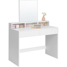 VASAGLE RDT113W01 Dressing Table with Large Mirror 2 Drawers 3 Open Compartments Cosmetic Table Modern White