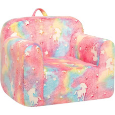 BEJOY vaikiška sofa - itin minkštas vaikiškas fotelis su putų užpildu, minkšta flanelinė skaitymo sofa mergaitėms ir berniukams - cukraus vata su vienaragiais