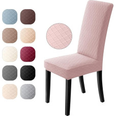 Chair Covers, Set of 6, Universal Stretch Chair Covers, Modern Jacquard Cover, Removable Chair Cover, Dining Room Cover, Bi-Elastic Fitted Cover, for Banquet Decoration and Wedding Parties (Pink, Set