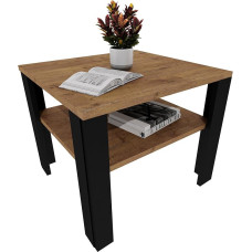 Šiuolaikinis retro palėpės dizaino kavos staliukas, svetainės staliukas su lentyna, tvirtas šoninis staliukas svetainei, biurui ir poilsio kambariui, ąžuolas Lancelot/juodas