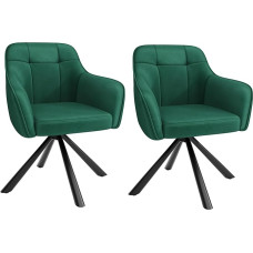 YOUDENOVA Valgomojo kėdės, 2 komplektas, 360° pasukamos su porankiais, aksomo minkštasuoliai valgomajam, virtuvei, svetainei ir biurui, valgomojo kėdės žalios spalvos