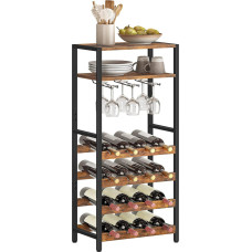 HOOBRO Vyno laikiklis, 16 butelių laikiklis, laisvai pastatomas vyno stovas su stalviršiu ir vyno taurių laikikliu, vyno butelių laikiklis virtuvėje, bare, restorane ir kt., butelių organizatorius EBF04JJ01