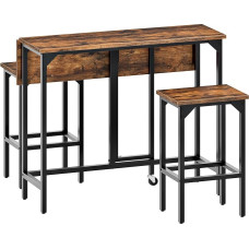 Bar Table 100cm Dining Table with 2 Bar Stools Bar Table with 2 Chairs Industrial Style Restaurant Living Room Pub Rustic Brown Black DTBT02BF