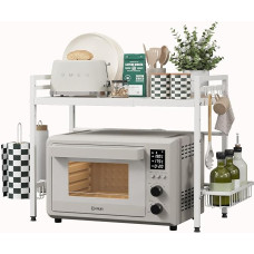 NETEL išskleidžiama mikrobangų krosnelės lentyna 2 pakopų mikrobangų krosnelės stovas Organizatorius Virtuvės lentyna stalviršiui Kepyklinės lentynos su popierinių rankšluosčių laikikliu ir prieskonių laikikliu, balta, išskleidžiama nuo 40-60 cm