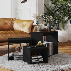 3er Set Beistelltische Schwarz Holzwerkstoff 55x30x50 cm Nesting Tables Modernes Design Platzsparend für Wohnzimmer Schlafzimmer Flur