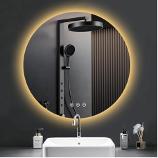 Apvalus vonios veidrodis su apšvietimu, 60 cm LED vonios veidrodis su apšvietimu, apsaugantis nuo rūko, 3 šviesos spalvos, reguliuojamas apšvietimas, jutiklinis jungiklis, atminties funkcija, apvalus IP44 vandeniui atsparus vonios veidrodis