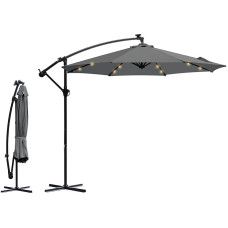 Sekey LED Solar Cantilever Parasol, 300 cm, LED Parasol, Solar Powered, UV50+ Sun Protection, Robust and Stable for the Gardens, Dark Grey