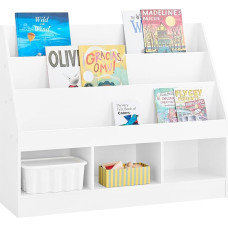 SoBuy Montessori KMB118-W Vaikų knygų spinta su 3 lentynomis ir žaislų lentyna Vaikų kambario knygų spinta ir žaislų lentyna Vaikų kambario baldai Balta 100 x 80 x 30 cm
