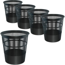 Waytex Set mit 5 schwarzen Papierkörben aus Kunststoff - Papierkörbe aus Kunststoff für Schreibtisch, Schlafzimmer - Kapacitetas 16 L - Spalva schwarz