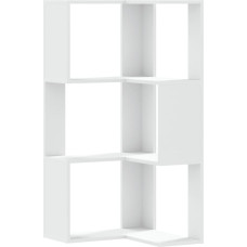 vidaXL kampinė lentyna, knygų spinta, 3 lentynos, stovinti lentyna, svetainės knygų spinta, dokumentų pildymo lentyna, biuro lentyna, sieninė lentyna, balta medžio medžiaga