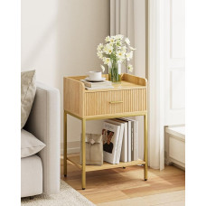 Naktinis staliukas, 3 pakopų naktinė spintelė, mažas staliukas, naktiniai staliukai su stalčiumi ir atvira lentyna, naktinis staliukas miegamajame, svetainėje, ąžuolas