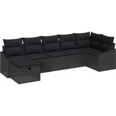vidaXL 7 dalių sodo sofos komplektas su pagalvėle Juoda poliuretano rotango lauko baldai Patogi sėdimoji vieta, skirta laikyti terasoje Balkonas Modulinė sofa