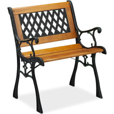 Relaxdays, Natural Black Armrest Heavy Duty Low Vintage Design Wood & Cast Iron 73 x 62 x 52.5 cm Garden Chair Wicker