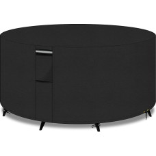 Apvalūs sodo stalų dangčiai su vėdinimo plyšiais, 600D Oksfordo audinys, apvalus terasos komplektas, stalo danga, sodo baldų komplektas, danga, atspari vandeniui, atspari vėjui, apsauganti nuo UV spindulių, 250 x 90 cm, juoda