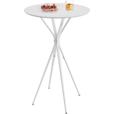 VASAGLE Bar Table, High Round Table, Kitchen Table, Metal Frame, 60 x 60 x 105 cm, for Kitchen, Living Room, Dining Room, Easy Assembly, Cloud White Matte White LBT024W01