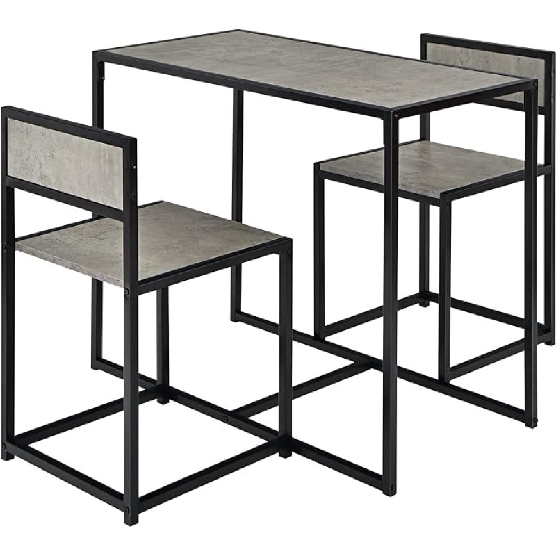 GIANTEX baro stalo komplektas, 3 dalių valgomojo stalas su 2 kėdėmis, valgomojo kambario komplektas, nedidelis virtuvės stalo komplektas 2 žmonėms, valgomojo stalas, bistro stalo komplektas, virtuvės baro sėdimųjų vietų komplektas (pilka)