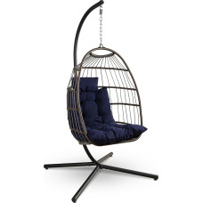 SereneLife Hanging Chair with Frame Blue - Rocking Chair Relaxing Chair up to 250 kg Foldable Hanging Chair with Thick Cushions for Balcony, Garden, Indoor - Weatherproof & Space-Saving