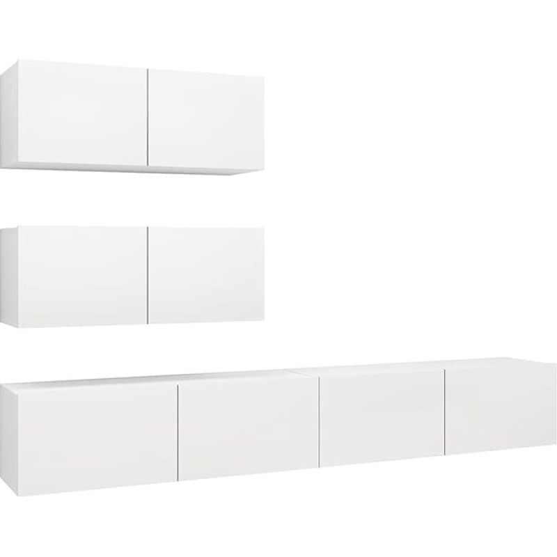 TV Schrank,4-TLG. TV-Schrank-Set Weiß Holzwerkstoff,TV lenta Hängend Schrank Fernsehschrank TV bankas Wohnzimmer Möbel Modern Wandschrank für Wohnzimmer Schlafzimmer