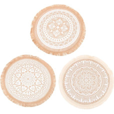 3 Stück Tischset aus Jute mit Mandala Muster Runde Becheruntersetzer Hitzebeständig mit Quasten Makramee Platzsets für Hochzeits und Esstischdekoration
