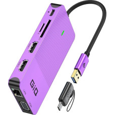 USB prijungimo stotelė GIQ USB C šakotuvas USB 3.0 su dvigubu HDMI VGA adapteriu Trigubas ekranas USB C nešiojamojo kompiuterio prijungimo stotelė Dvigubas ekranas Suderinama su 