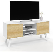 IDMarket - Televizoriaus stovas 110 cm Finn White 2 durys Buk efektas