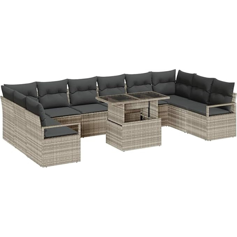 11-teiliges Garten Sofa Set mit Kissen Hellgrau Poly Rattan Gartenlounge Modelis3348898