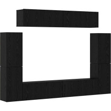 TV Schrank,TV-Schrank-Set 8 pcs Schwarz Eichen-Optik Holzwerkstoff,TV Board Hängend Schrank Fernsehschrank TV Bank Wohnzimmer Möbel Modern Wandschrank für Wohnzimmer Schlafzimmer