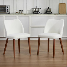 chairus Dining Room Chairs Set of 2 Linen Kitchen Chairs with Backrest Upholstered Chairs Wood Accent Chairs Kitchen Living Room White