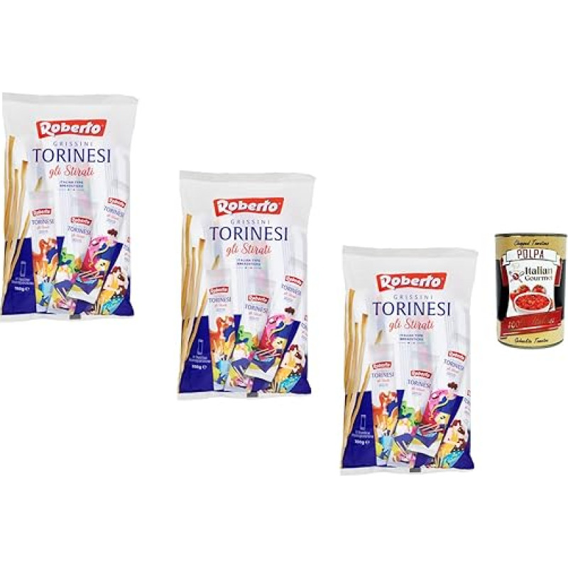 Itališkos gurmaniškos Grissini Torinesi duonos lazdelės 3 x 350 g atskirai supakuotos traškios itališkos duonos lazdelės užkandis Aperitif Antipasti laikymo pakuotė + itališka gurmaniška Polpa