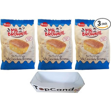 Mr. Brownie White Chocolate 3 x 200 g Value Pack with Topcandy Snack Bowl, Juicy Mini Brownies with White Chocolate, 8 Brownies per Pack, Ideal for On the Go, Office and Home
