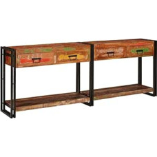 Wohnzimmertisch, Beistelltisch, Sofatisch Schmal, Konsolen Tische mit Regal 2 vnt Mehrfarbig Massivholz Altholz, Bartisch Beistelltisch für Büro, Wohnzimmer, Foyer, Dekoration